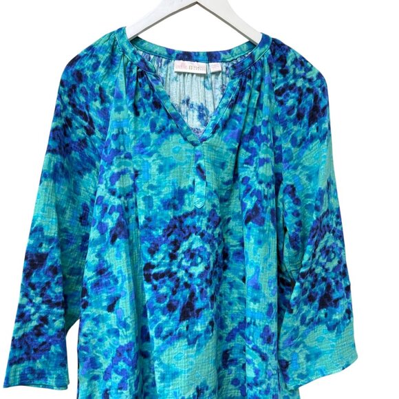 BELLE Kim Gravel Blue Tie Dye Top Size Medium Cotton Gauze Boho Womens Top - Picture 8 of 10